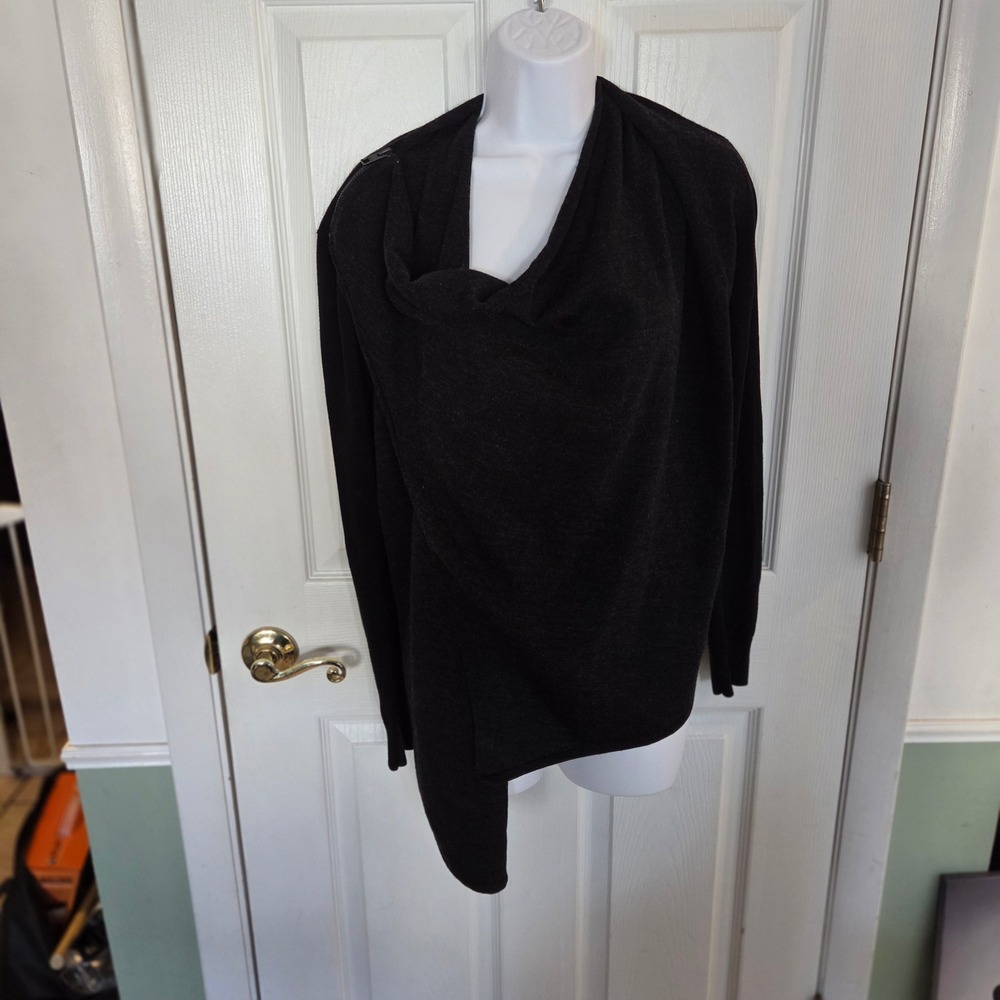 AllSaints Itat Shrug Cardigan Asymmetrical Draped Wool Knit Charcoal Gray Black